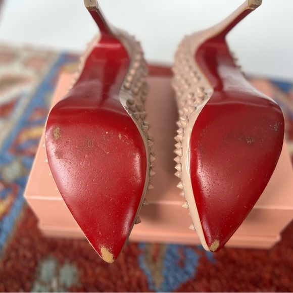 Christian Louboutin Pigalle Spikes Pointed Toe Pumps in Nude Patent Leather - Picture 7 of 9